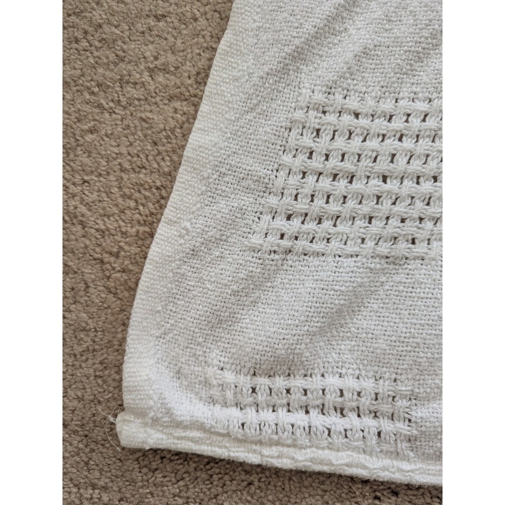 Baby Blanket White Cotton Thermal Open Waffle Weave Cloud - Picture 2 of 4